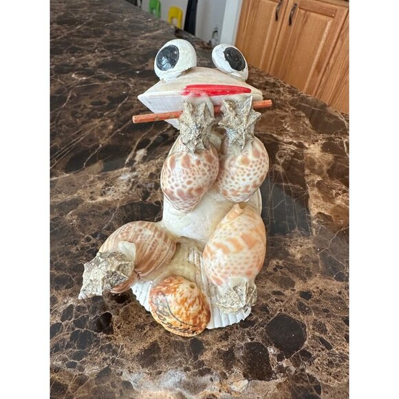 Handmade Shell Frog Figurine With Googly Eyes & Stick Sea Shells StarFish Beach - Picture 9 of 12